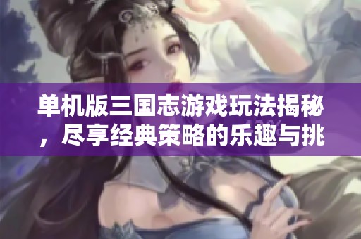 单机版三国志游戏玩法揭秘，尽享经典策略的乐趣与挑战