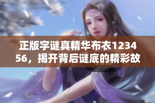 正版**真精华布衣123456，揭开背后谜底的精彩故事