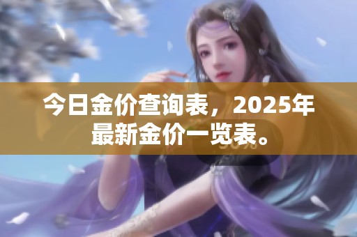 今日金价查询表，2025年最新金价一览表。